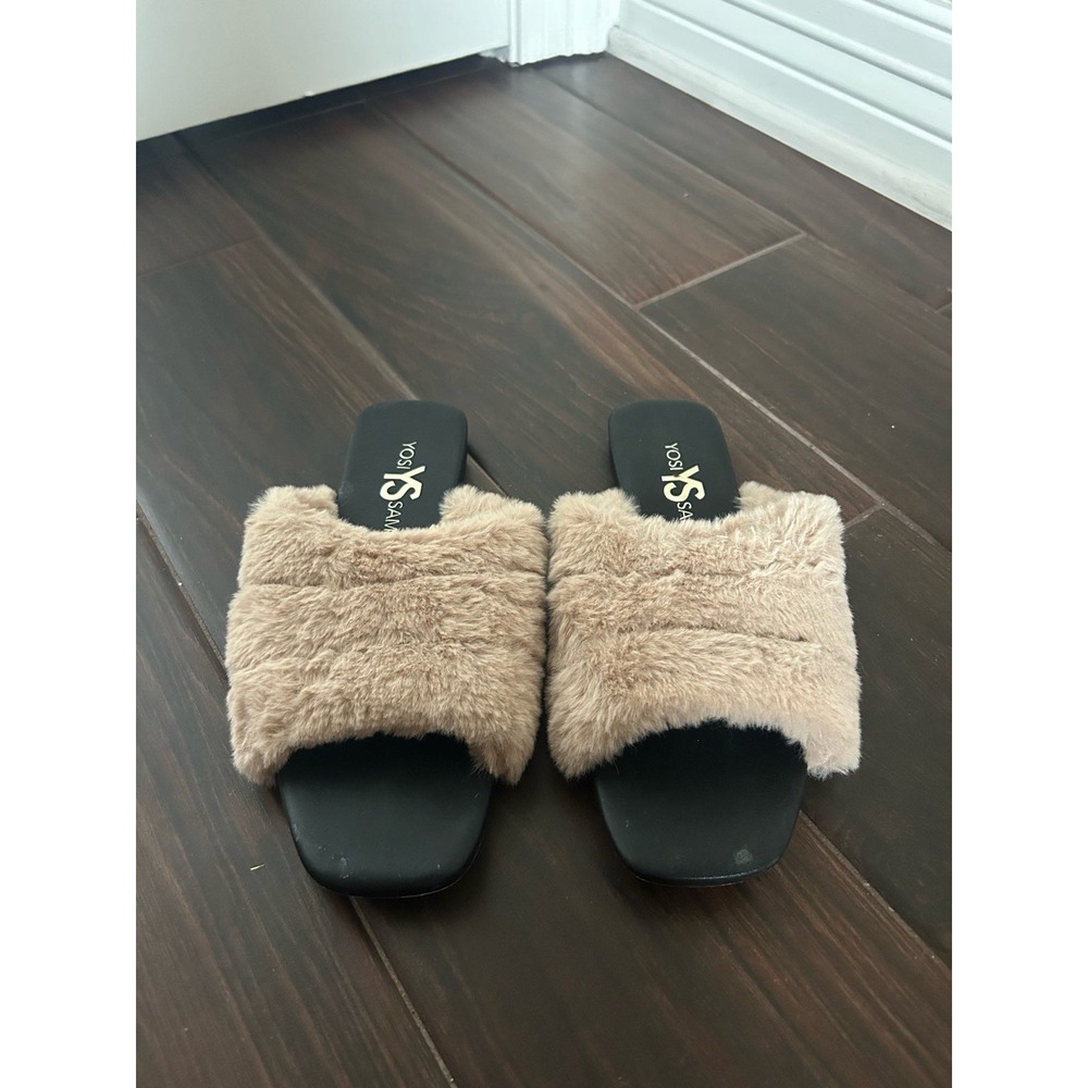 Yosi‎ Samra Woman Nora Faux Fur Beige Slide Sandal Slipper  Sz 7